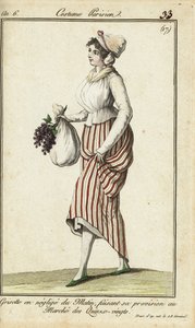 Pariser Ladenmädchen im legeren Morgenkleid, 26. März 1798 (handkolorierte Kupferstichgravur)