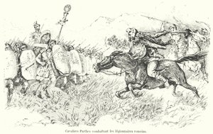 Parthische Kavallerie greift römische Legionäre an (Gravur) von French School