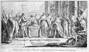 Frieden zwischen Raymond VII und Saint Louis 1229 in „Histoire générale de Languedoc“ von Joseph Vaissete, Paris