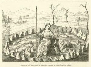 Malerei auf Holz in der Kirche Saint-Mery, Kapelle der Heiligen Genevieve, in Paris (Gravur) von French School