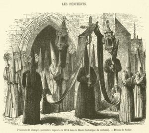 Büßer von Limoges, Kostüme ausgestellt 1874 im Historischen Kostümmuseum (Stich) von French School