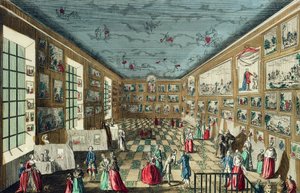 Perspektivische Ansicht des Salons der Königlichen Akademie für Malerei und Bildhauerei im Louvre, Paris von French School