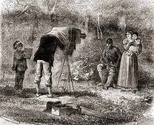 Fotografie im 19. Jahrhundert, aus Les Merveilles de la Science, veröffentlicht um 1870 (Gravur)