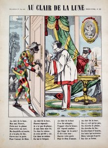 Pierrot, Harlekin und der Nachbar, Ill. des Liedes „Au clair de la lune“, Bild von Epinal