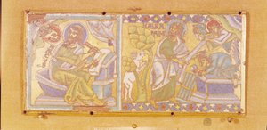 Plakette, die den Heiligen Markus und das Opfer Abrahams darstellt von French School