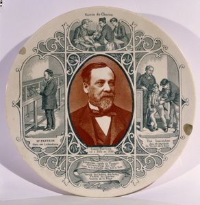 Teller mit einem Foto von Louis Pasteur (1822-95) von Pierre Petit (1832-1909) und Szenen aus seinem Leben