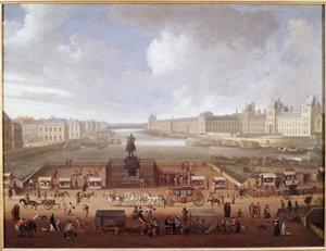Pont-Neuf, Paris, gesehen vom Eingang zur Place Dauphine mit Blick auf das Collège des Quatre-Nations, Quai Malaquais und Louvre von French School