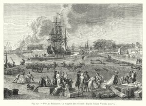Hafen von Rochefort, Das Kolonialwarenlager; nach Joseph Vernet XVIII. Jahrhundert (Stich) von French School