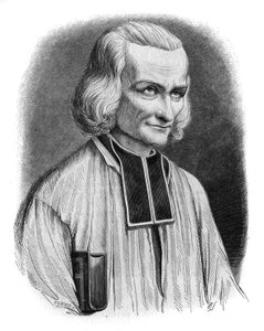 Porträt von Abbe Jean Marie Vianney, bekannt als der Pfarrer von Ars (1786-1859). Heiliggesprochen als Jean-Marie Vianney im Jahr 1925. Gravur von Cabuchet