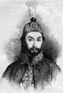 Porträt von Abdulmecit I (Abdul-Medjid-Khan, Abdul Medjid Khan) (1823-1861), Sultan des Osmanischen Reiches. Gravur in „Le Monde Illustré“ Nr. 221 vom 6. Juli 1861. von French School