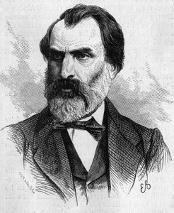 Porträt von Eugene Pelletan (1813-1884), französischer Politiker. Gravur in „Le Monde Illustré“ Nr. 634 vom 5. Juni