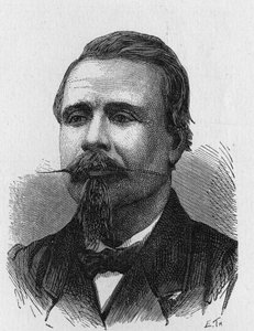 Porträt von Eugène Godard (1827 - 1890), französischer Luftfahrtkünstler - in „Album der Wissenschaft; berühmte Gelehrte; Große Entdeckungen“ 1896
