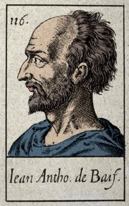Porträt von Jean Antoine de Baif (1532-1589), französischer Dichter der Plejade-Bewegung. Gravur des 19. Jahrhunderts