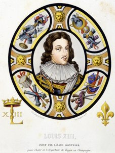 Porträt von Ludwig XIII., König von Frankreich (1601-1643). Facsimile eines Glasfensters aus dem Mittelalter in „Histoire de la peinture sur verre“ von Ferdinand de Lasteyrie