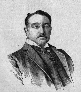 Porträt von Sir Cecil Rhodes (1853-1902), englischer Gouverneur der Kolonie Kapstadt in Südafrika (Transvaal). Gravur in „La gazette du dimanche“ vom 16. Januar von French School