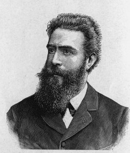 Porträt von Wilhelm Conrad Röntgen (1845 - 1923) - in „Album der Wissenschaft; berühmte Wissenschaftler; Große Entdeckungen“ 1896. von French School