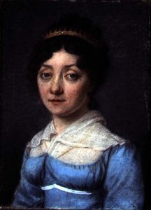 Porträt einer bürgerlichen Frau in einem blauen Empire-Kleid, ca. 1815 von French School
