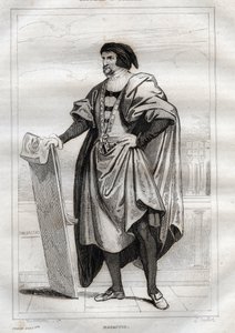 Porträt des italienischen Malers Masaccio (Tommaso di Giovanni Cassai) (1401-1428) - Gravur aus „Italy Picturesque - Historische und beschreibende Malerei Italiens“ von M. de Norvins, Ch. Nodier 1834-1836 von French School