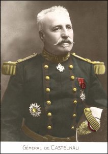 Porträt des französischen Generals Noel Edouard de Curieres de Castelnau (1851-1944). Postkarte aus dem 20. Jahrhundert