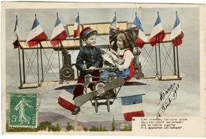 Postkarte: Dieser zarte Vogelfreund kommt zu dir, um von der Mutterland zu fragen, es bringt dir einen Kuss, 24. August von French School