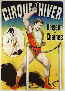 Plakat, das einen starken Mann im Cirque d