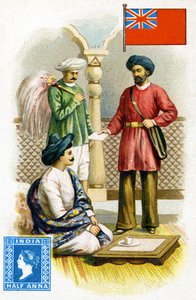 Postbote, der einen Brief in Britisch-Indien zustellt, späte 19. Jahrhundert von French School