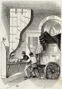 Post: das Laden der Postkutsche - Gravur in „Tableau-de-Paris“ von Edmond Texier 1852