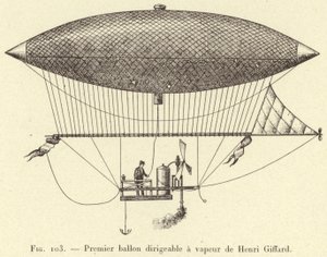 Erstes dampfbetriebenes Luftschiff von Henri Giffard (Gravur) von French School