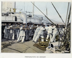 Vorbereitungen zur Abreise - in „Album militaire - Marine: Das Leben an Bord“ von French School
