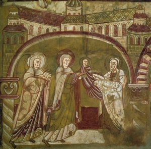 Darstellung von Jesus im Tempel. Fresko der Kirche von Vic sur Cere (Cantal). 12. Jahrhundert. Paris, Museum der Denkmäler