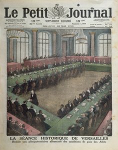 Präsentation der alliierten Friedensbedingungen an die deutschen Delegierten am 7. Mai 1919 in Versailles, Titelseite von Le Petit Journal, 25. Mai 1919 von French School