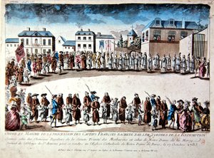 Prozession in Paris von französischen Gefangenen, die durch Lösegeldzahlung aus der Gefangenschaft in Algerien befreit wurden