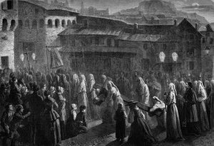Prozession der Büßer von Confalais, religiöse Prozession im Süden Frankreichs in Puy en Velay, Haute Loire (43) von French School