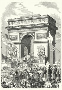 Prozession vor der französischen Provisorischen Regierung am Arc de Triomphe, Paris