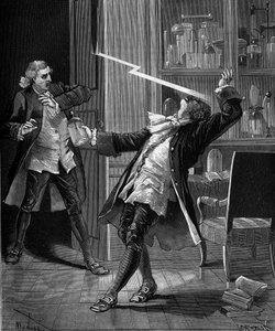 Professor Georges Guillaume Richmann (1711-1753) starb in seiner Werkstatt bei einem Experiment mit einem Elektrometer