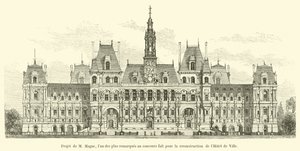 Projekt von M. Magne, eines der bemerkenswertesten im Wettbewerb für den Wiederaufbau des Hôtel de Ville von French School