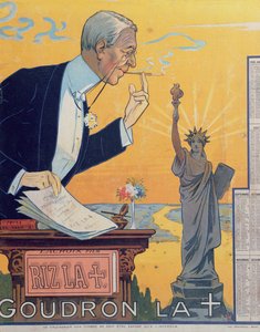 Werbekalender für den Zigarettenpapierhersteller Rizla, der Präsident Woodrow Wilson und den 15. Vorschlag für den Völkerbund zeigt, 1920