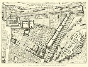 Viertel Saint-Paul und das Arsenal im Jahr 1650, Faksimile des Plans von Gomboust von French School