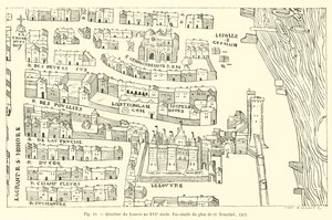Viertel des Louvre im 16. Jahrhundert, Faksimile des Plans von O. Truschet, 1552 von French School