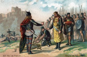 Rainfroy, Belagerung durch Karl Martell in Angers, Chromolithographie um 1890