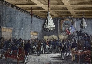 Lesung der Adresse der Abgeordnetenkammer im Hôtel de Ville, Paris am 31. Juli 1830 - Louis-Philippe (1773-1850), König der Franzosen (1830-48); zum König ausgerufen von der Abgeordnetenkammer und Thron angeboten im Austausch für Machtbeschränkung