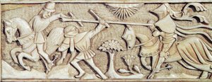 Relief, das kämpfende Ritter darstellt, (Detail) von French School