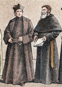 Religiöse Kostüme: Porträt eines Jesuiten und eines Assumptionistenbruders (Mitglied der Kongregation der Augustiner von der Himmelfahrt), Gravur