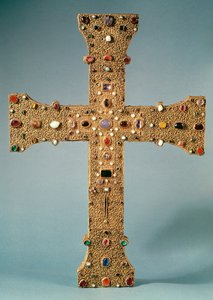 Reliquienkreuz der Abtei von Valesse (vergoldetes Holz, Bergkristall & Halbedelsteine)