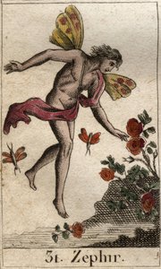 Darstellung von Zephyr, Personifikation des Westwinds. Aus „Mythologie der Jugend“ von Pierre Blanchard 1803. von French School