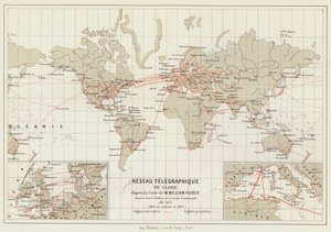 Telegraphennetz der Welt (Farblithographie)