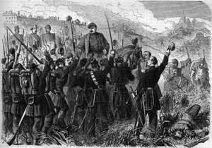 Risorgimento - Schlacht von Montebello della Battaglia (Italien), 21. Mai 1859: Der französische General Elie Frederic Forey (1804-1872), Kommandeur der italienischen Armee, wurde nach seinem Sieg über die österreichische Armee von seinen Soldaten gefeiert von French School