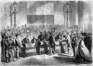 Risorgimento, Neapel, 21. Oktober 1860: Abstimmung der Bevölkerung in der Kirche Saint Francois de Paule über den Anschluss der Stadt an das Königreich Italien von French School