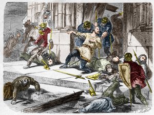 Robert der Starke, Herzog von Frankreich, während der Schlacht von Brissarthe, 866. Gravur in "Histoire De France En Cent Paintings" von Paul Lehugeur, 1891 von French School