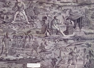 Robinson Crusoe, nach einem Entwurf von F. Pieters, um 1815-20 (Rollenbedruckte Baumwolle) von French School